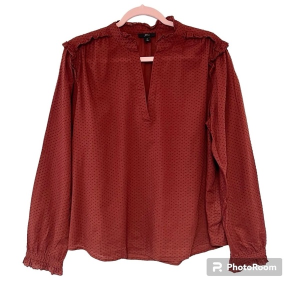 J. Crew Ruffle-trim V-neck Popover in Clip Dot Style AJ033 Size Large - Picture 1 of 11